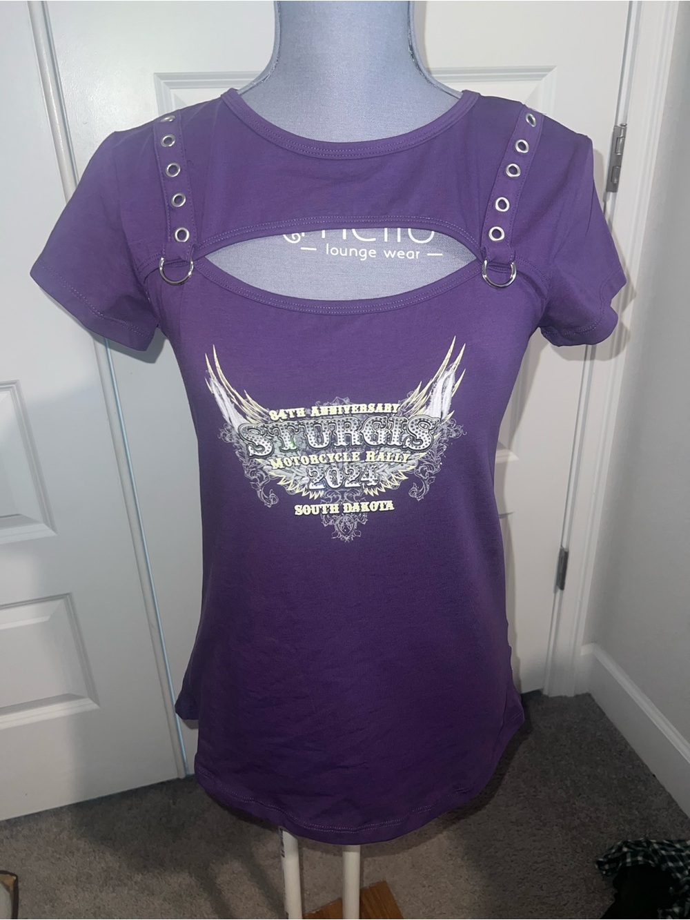 Purple Cutout Graphic Biker Short-Sleeve Top